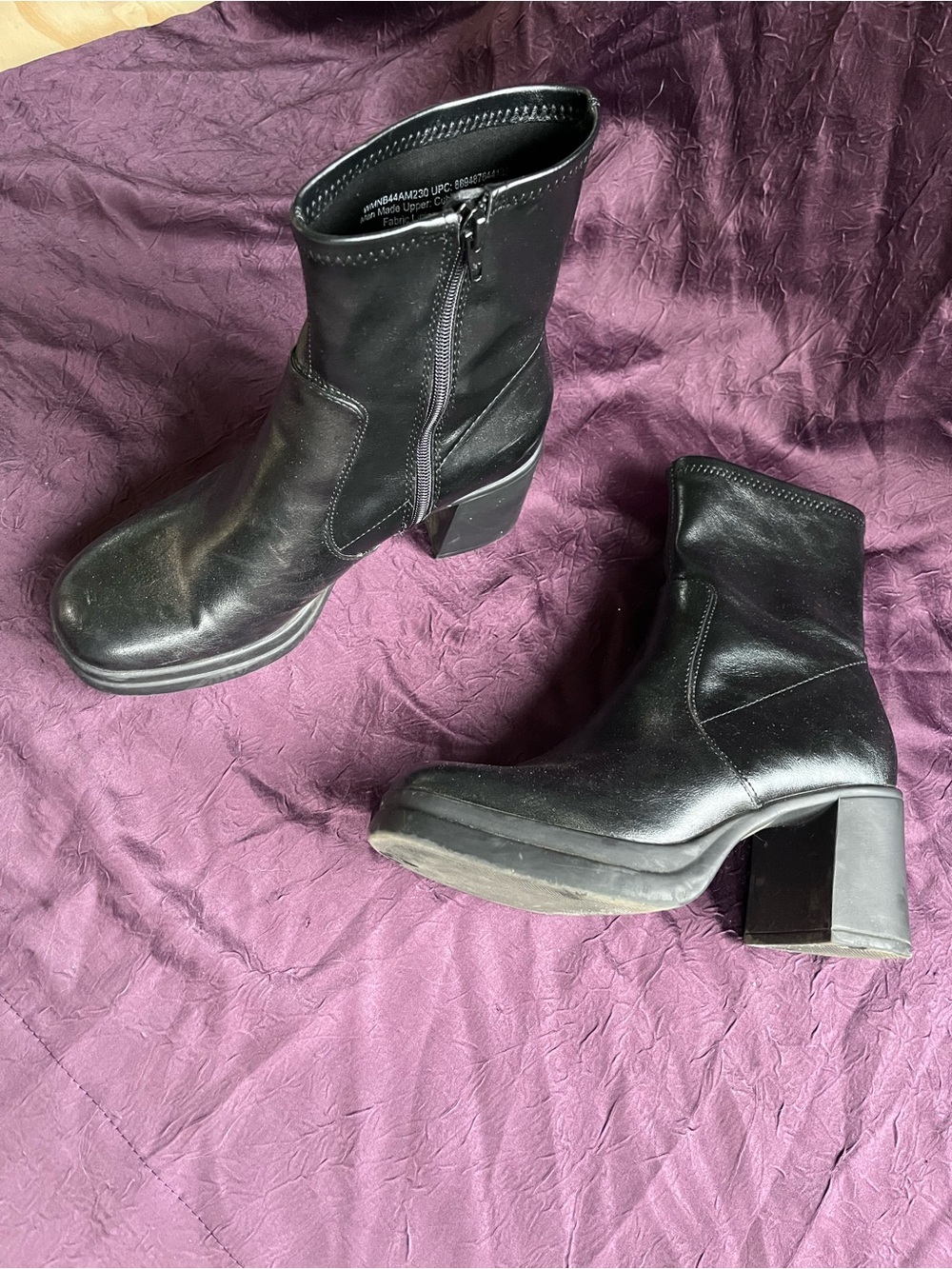Black Women's Mid-Calf Block Heel Ankle Boots